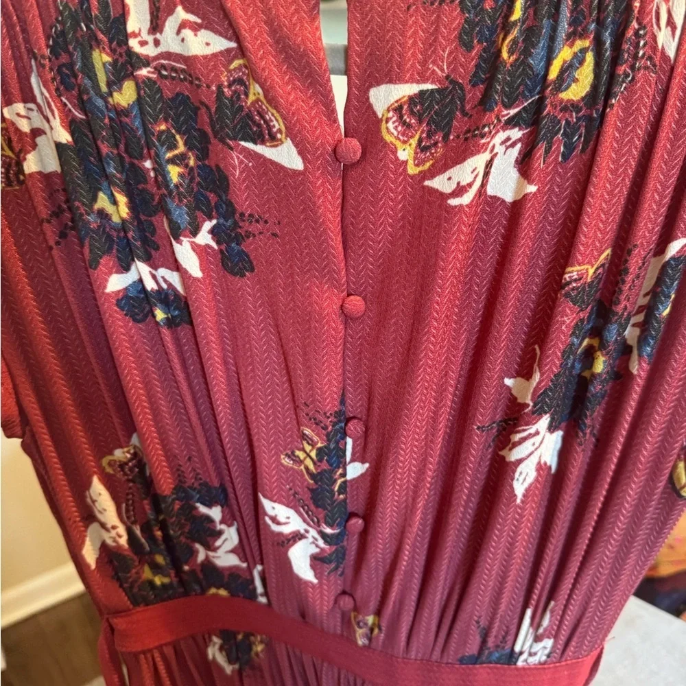Free People All I Got Floral Maxi Dress Size 8 Red Boho Wrap Style Flowy Festiva